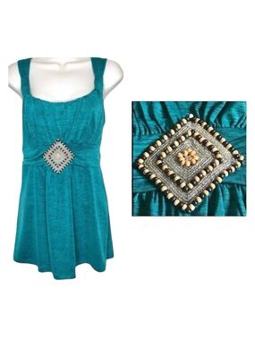 Speechless Embellished Beaded Tank Top Flowy Tie Back Sz XL